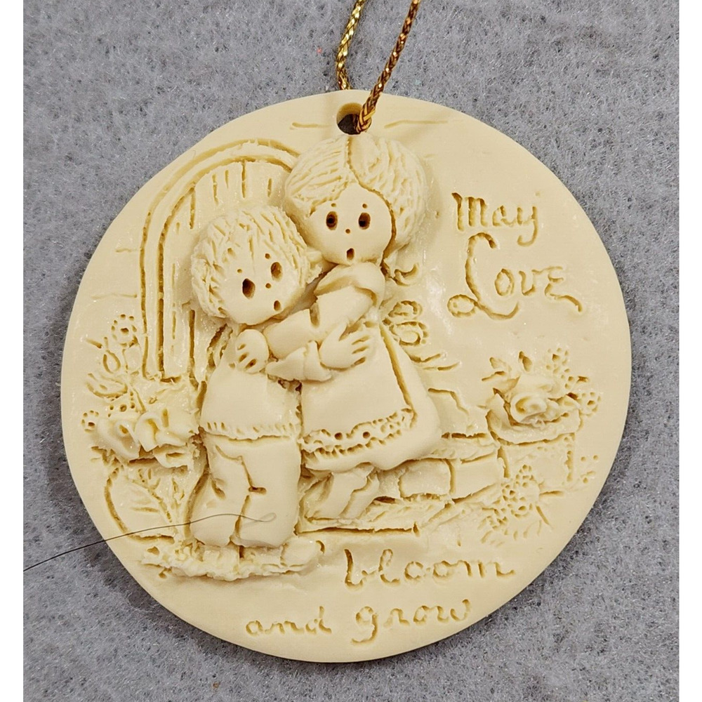 Vintage LaBerge 1992 MAY LOVE BLOOM AND GROW Boy Girl Embrace Christmas Ornament